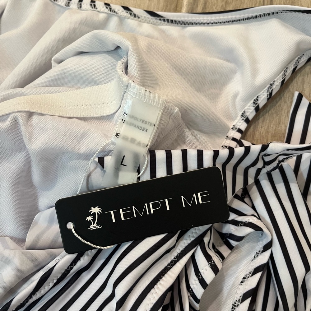 NWT: Striped Black and White Swimsuit L - Picture 3 of 3